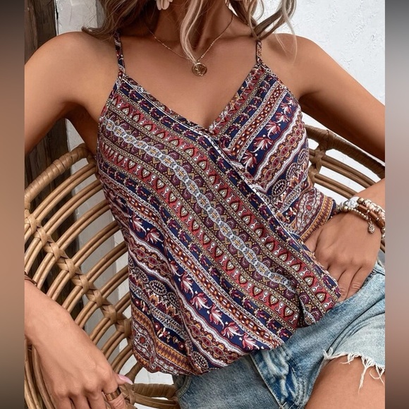 Boho geo print surplice neck cami tank top - Picture 8 of 16